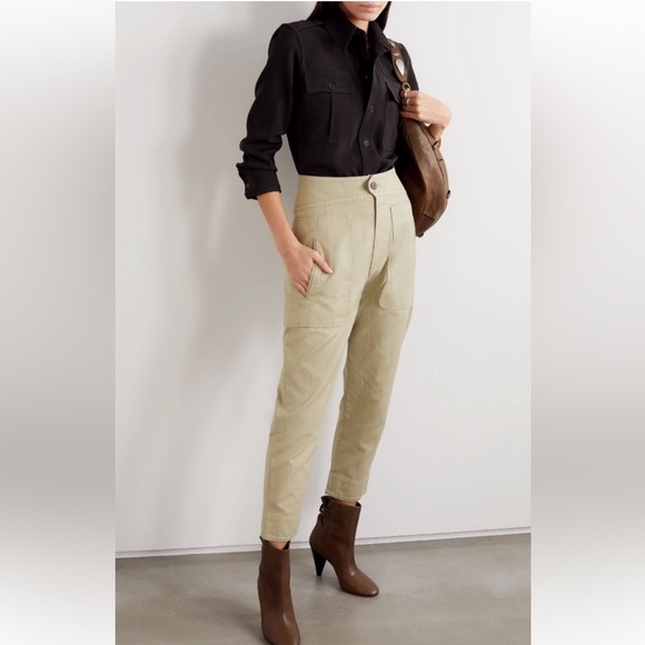 ISABEL MARANT ÉTOILE Raluni High-Rise Cotton-Blend Trousers Beige Size 8 - Picture 2 of 16